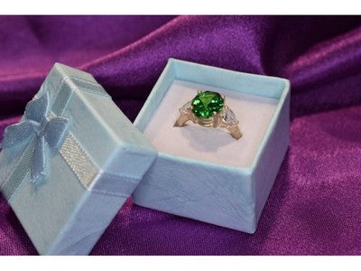 925 Sterling Silver Emerald & CZ Ring Size 6.5
