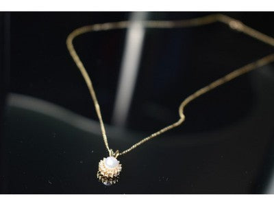 14K Yellow Gold Pearl & Diamonds Chain With Pendant