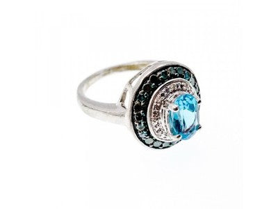 925 Sterling Silver Aquamarine & Spinel Ring Size 6.75