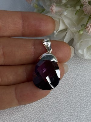 925 Sterling Silver Amethyst Pendant Length 1.40 Inch