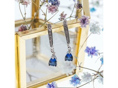 925 Sterling Silver Sapphire & CZ Earrings