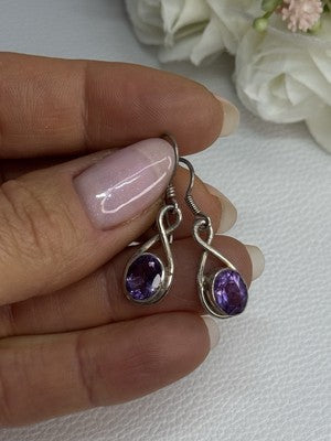925 Sterling Silver Amethyst Earrings Length 1.20 Inch