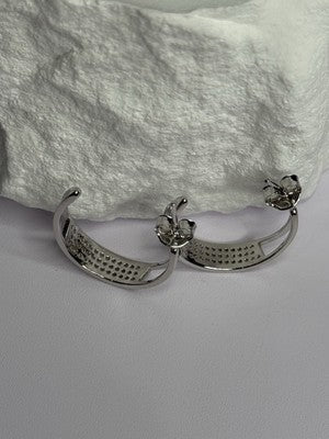 925 Sterling Silver Elegant CZ Earrings Length 0.76