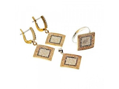 925 Sterling Silver with Gilding CZ & Black Jade Set