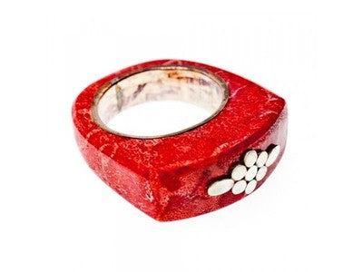 925 Sterling Silver Coral Exclusive Ring Size 10