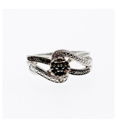 925 Sterling Silver Black Tourmaline (Sherl) "Flower" Ring Size 7