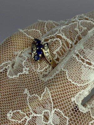 10K Yellow Gold Blue Topaz & White Topaz Ring Size 8