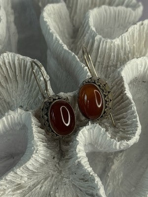 Vintage 925 Sterling Silver Carnelian Earrings Length 1.20 Inch