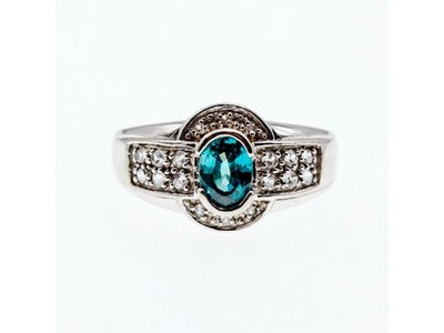 925 Sterling Silver Aquamarine & White Beryl Ring Size 14.25