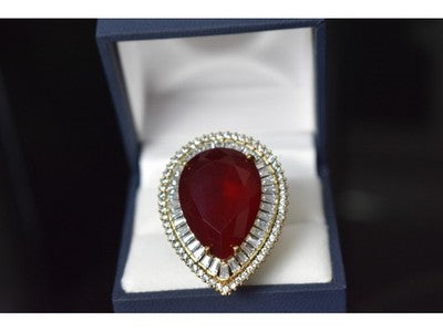 925 Sterling Silver With Gilding Red Alpanite Ring Size 9.5