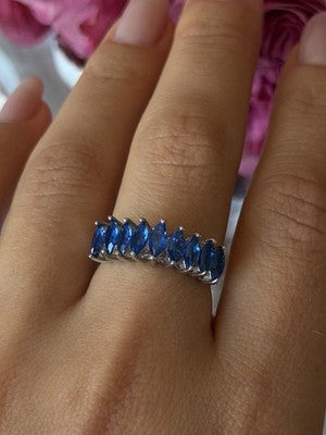 925 Sterling Silver Sapphire Ring Size 8