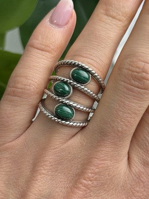 925 Sterling Silver Malachite Ring Size 7.5