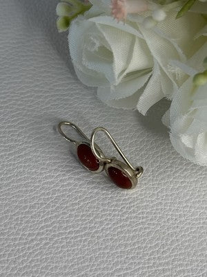925 Sterling Silver Carnelian Earrings Length 0.70 Inch