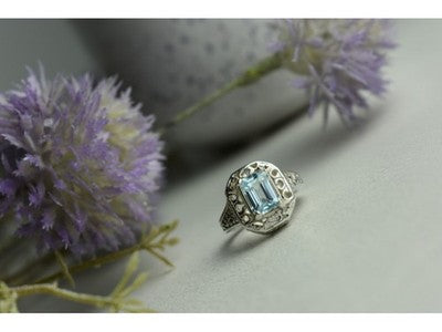 925 Sterling Silver Blue Spinel Openwork Ring Size 6