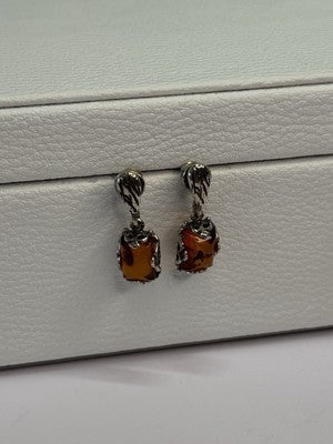 925 Sterling Silver Amber Earrings Length 0.85 Inch