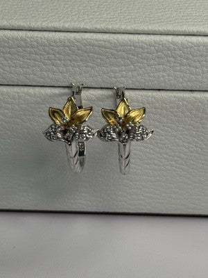 925 Sterling Silver Gold Plated Flowers Earrings Length 0.75 Inch