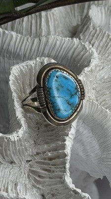 Vintage 925 Sterling Silver Blue Turquoise Ring Size 9.5