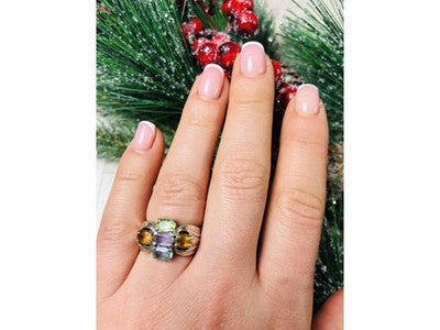 925 Sterling Silver Multi Gemstones Ring Size 6.5