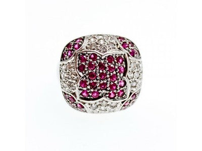 925 Sterling Silver White and Pink Topaz Ring Size 8