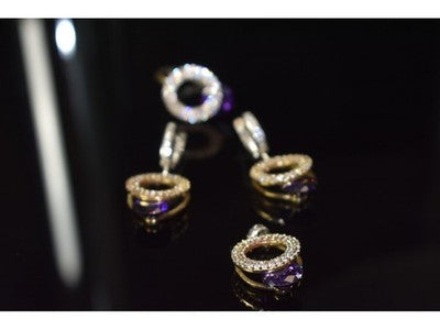 925 Sterling Silver with Gilding Violet Alpanite & CZ Set
