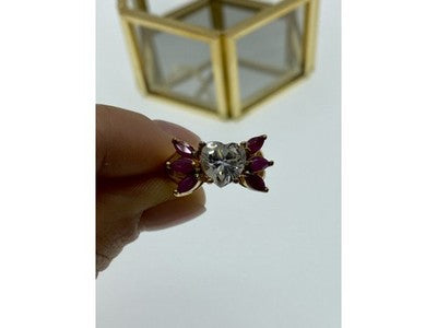 925 Sterling Silver Gold Plated Spinel & CZ "Heart" Ring Size 5.5
