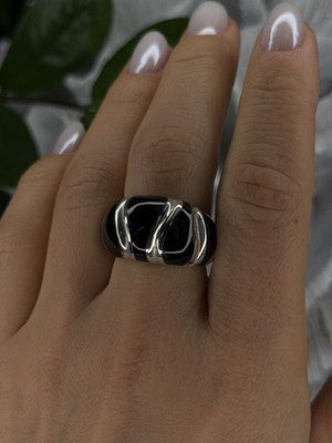 Elegant 925 Sterling Silver Black Onyx Ring Size 8.5