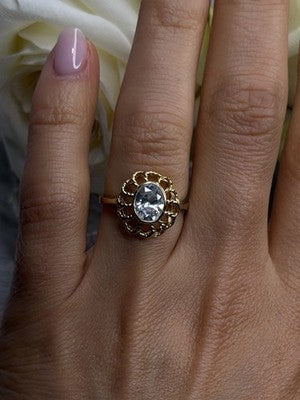 Floral Halo 925 Sterling Silver Gold Plated Clear Cz Ring Size 6.5