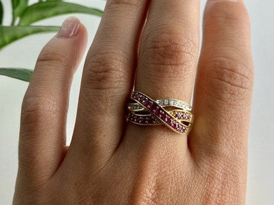 10K Yellow Gold Ruby & White Sapphire Ring Size 10
