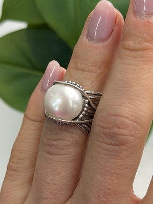 Vintage 925 Sterling Silver Pearl Ring Size 4