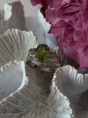 925 Sterling Silver Peridot & Tanzanite Ring Size 7