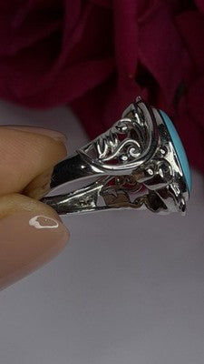 DK 925 Sterling Silver Blue Turquoise Ring Size 8