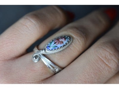 Ring with Enamel "Flowers" Size 6.5
