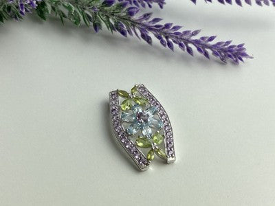 925 Sterling Silver Amethyst, Blue Spinel & Peridot Pendant