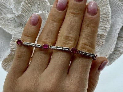 925 Sterling Silver Gold Plated Spinel & CZ Bracelet Size 7.5 IN