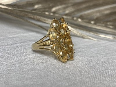925 Sterling Silver Gold Plated Yellow Tourmalines & Diamonds Ring Size 8