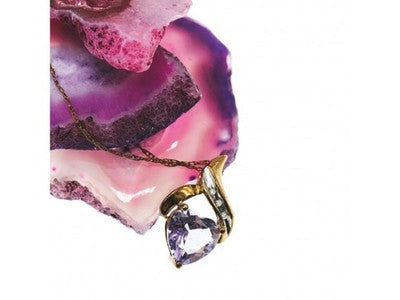 10 K Yellow Gold Amethyst & Diamond "Heart" Chain With Pendant
