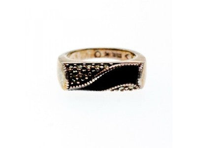 925 Sterling Silver Nephrite ( Jade ) & Black Quartz Ring Size 6.5