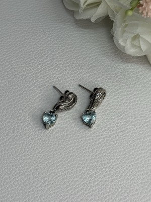 925 Sterling Silver Blue Topaz Heart Earrings Length 0.85 Inch
