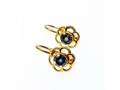 18K Yellow Gold Blue Spinel "Flowers" Earrings Italy