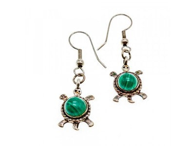 925 Sterling Silver Malachite "Turtles" Earrings