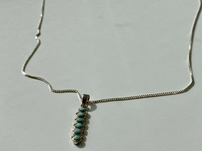 925 Sterling Silver Turquoise Chain With Pendant Italy