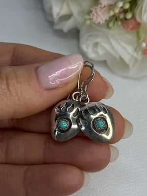 Vintage Native American 925 Sterling Silver Turquoise Earrings Length 1.20 Inch