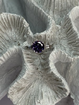 925 Sterling Silver Purple & White Spinel Ring Size 6.5