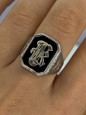 10K WHITE GOLD VINTAGE ART DECO BLACK ONYX RING SIZE 8