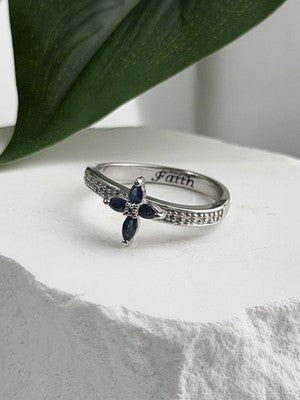 Faith 925 Sterling Silver Sapphire Cross Ring Size 8.5