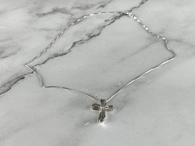 925 Sterling Silver White Topaz Chain With Cross Italy