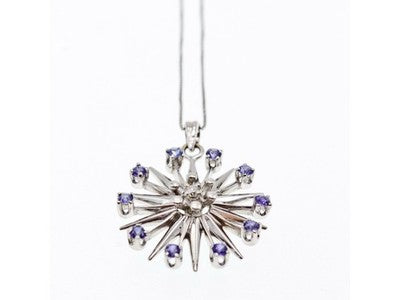 14K White Gold Sapphires & Diamond Chain With Pendant