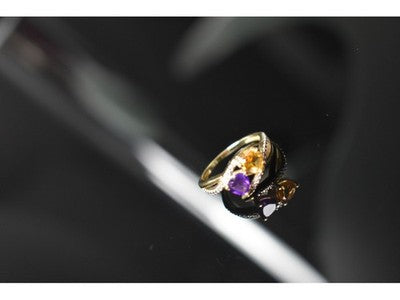 10K Yellow / White Gold Amethyst & Heliodor Ring Size 5.5