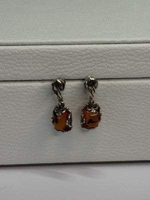 925 Sterling Silver Amber Earrings Length 0.85 Inch