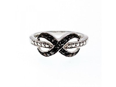925 White & Blackened Sterling Silver Ring Size 7